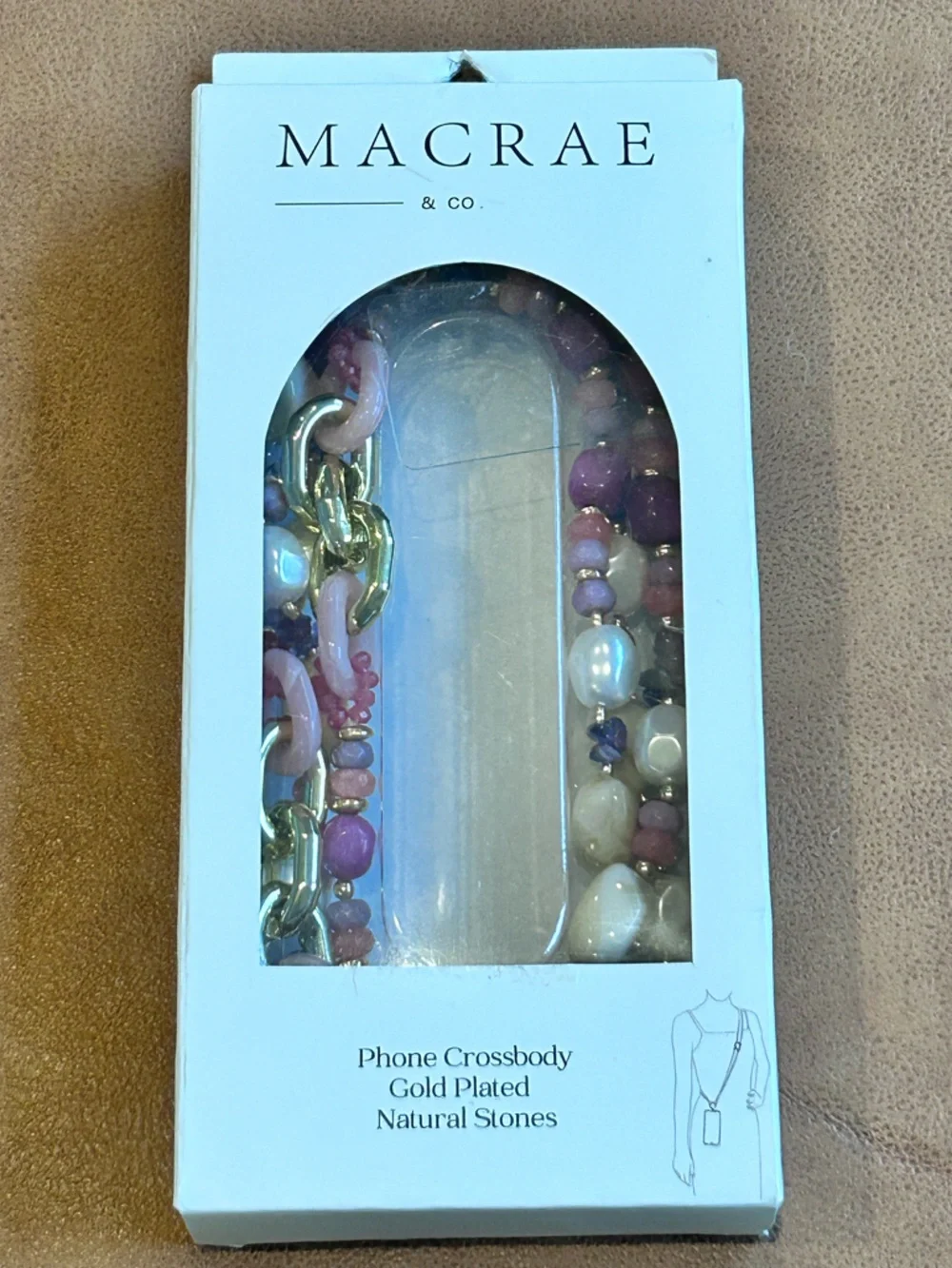 MACRAE & CO. Phone Crossbody Chain Gold Plate Natural Stone Universal Purple NIB